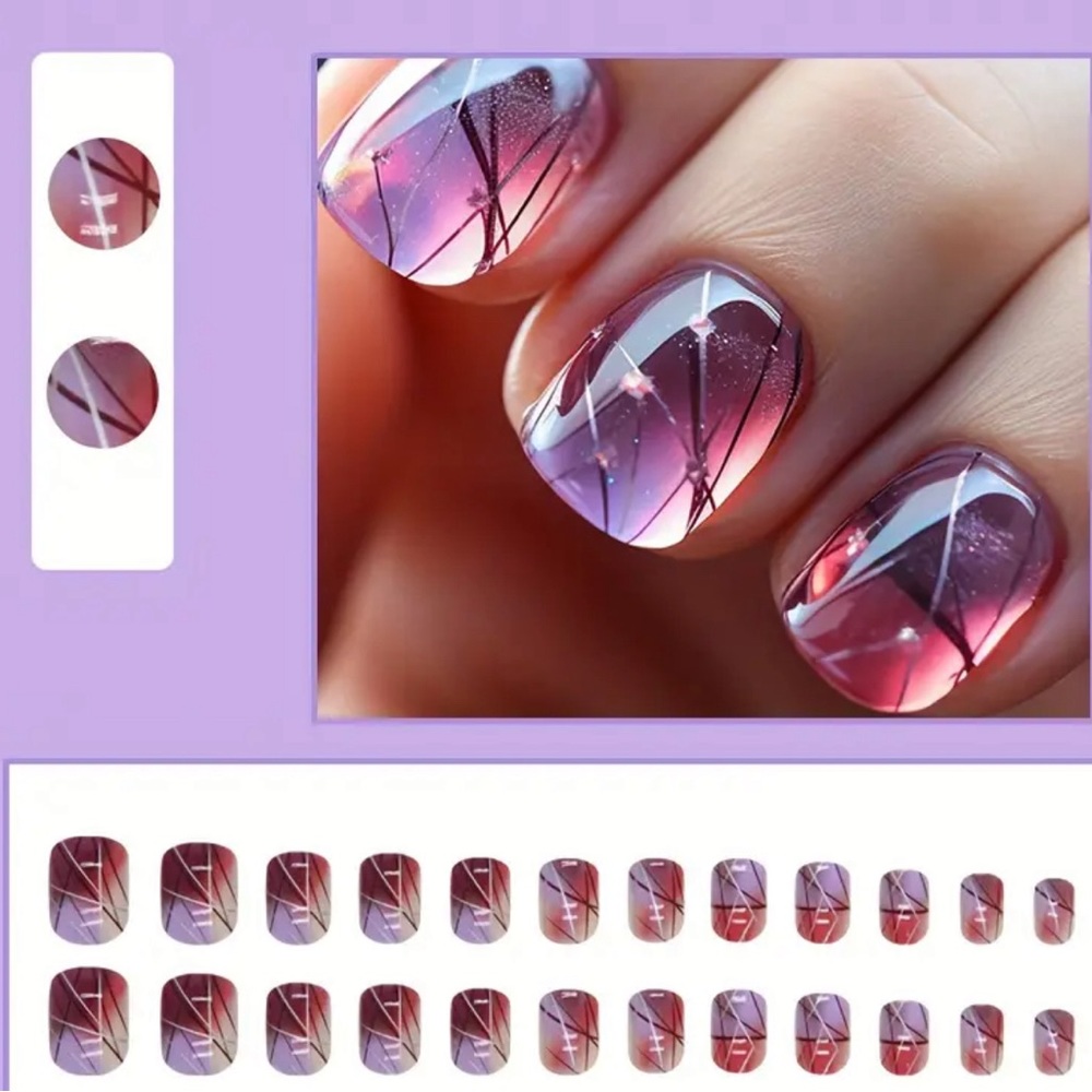 24pcs Wine Red Crackle False Nails